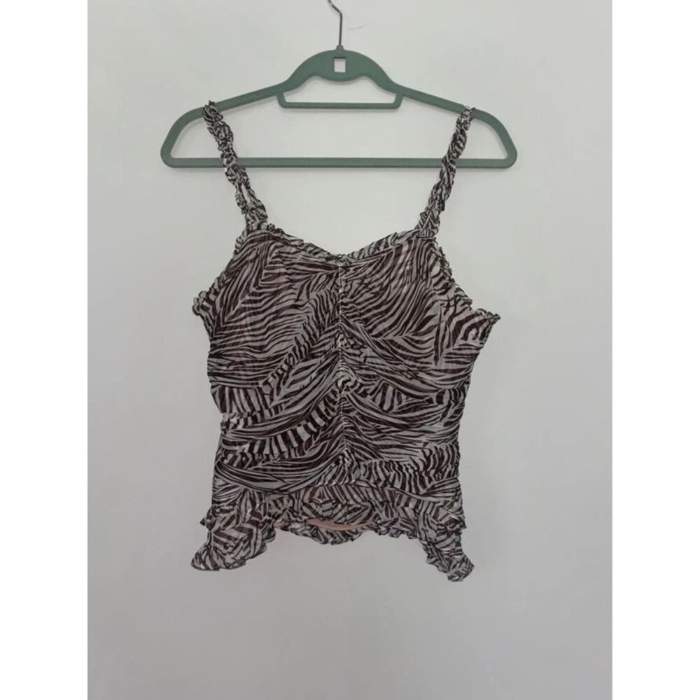 ICE Y2K Vintage Rouched Silk Zebra Stripe Tank Top